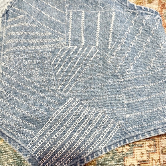 Y2K Denim vest with white embroidered accents one size - Picture 3 of 13